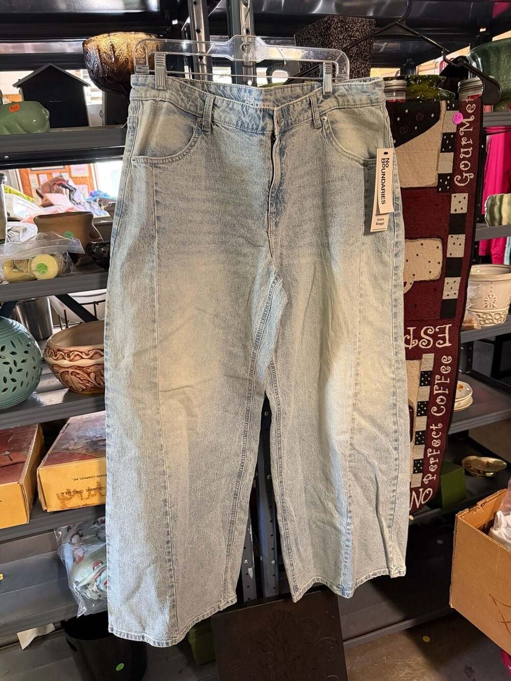 No Boundaries Women's SIZE 14 Extra Baggy Low Rise Jeans Light Acid Wash #32126